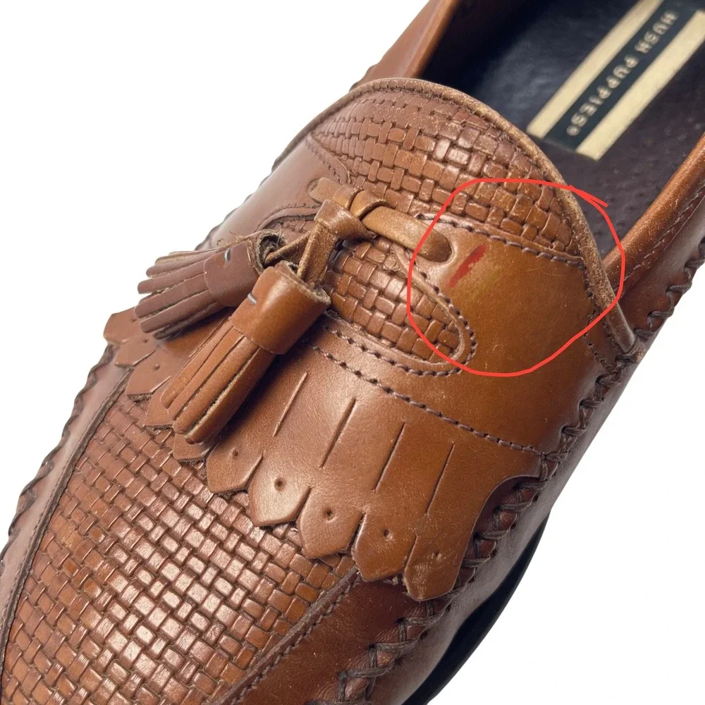 Hush Puppies Brown Leather Loafers Mens Size‎ 9M Tassels Woven Upper Dress Shoes